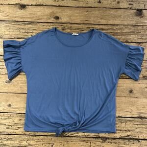 Caution to the Wind Women’s Blue Short Sleeve Shirt with Tie Front Size M